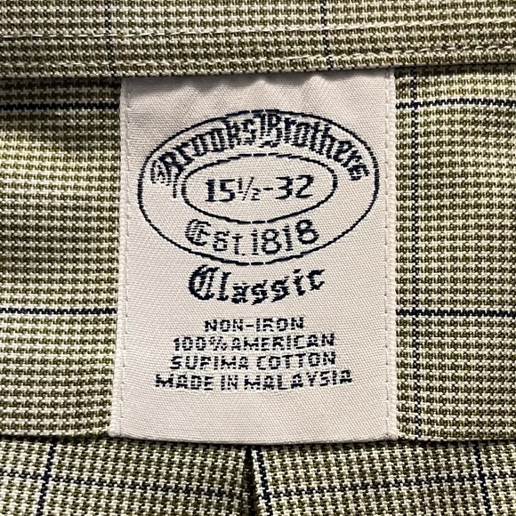 -Brooks Brothers Green/Navy Windowpane Button-Down Non-Iron L/S Shirt 15.5-32 - Picture 9 of 11
